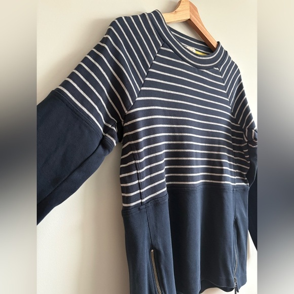 Barbour Navy & White Stripe Side Zip Cotton Pullover Top | Size 6 - Picture 4 of 8